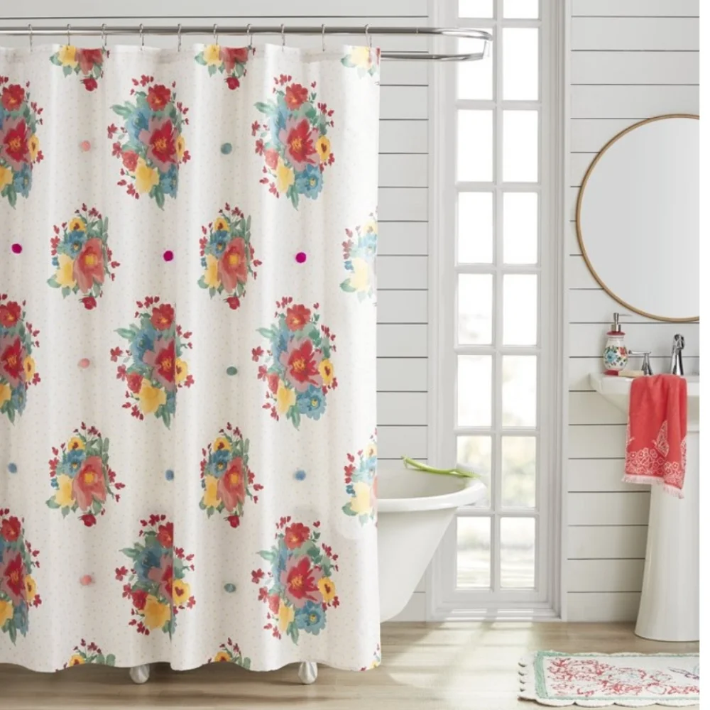 The Pioneer Woman Multi-color Floral Cotton Polyester Shower Curtain, 72 in x 72